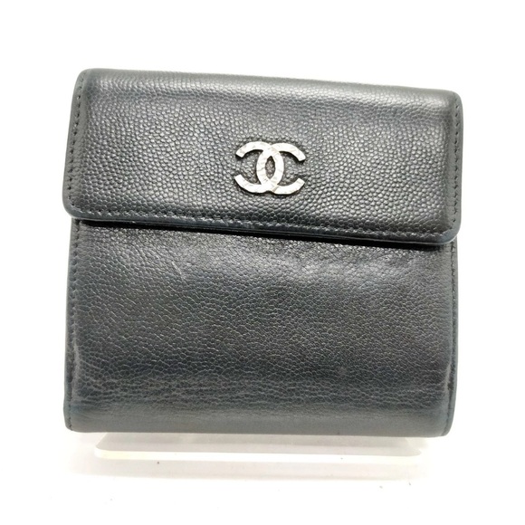 CHANEL Handbags - CHANEL Black Caviar Skin Leather Wallet